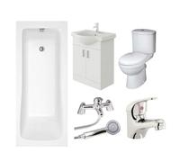 Veebath Sophia 1700mm Bath, White Vanity Unit & Taps Bathroom Suite