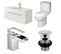 VeeBath Sphinx 1000mm Wall Hung Vanity Basin Unit with Sleek Close Coupled Toilet, Cistern, Seat & Basin Mixer Tap inc. Waste
