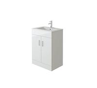 VeeBath Sphinx High Gloss White Free Standing Basin Vanity Cabinet Unit & Rectangular Sink - 600mm