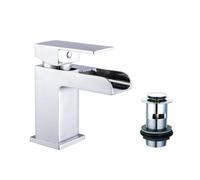 Veebath Square Waterfall Mono Basin Mixer Tap with Pop Up Waste, G1/2" Skink Taps for Bathroom with Chrome Finish, Modern and Luxury Design Square Bath and Basin Taps