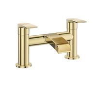 VeeBath Stream Round Waterfall Bath Filler Mixer - Brushed Brass Finish, Deck Mounted Bathroom Tap, Modern Bath Tap Mixer with G3/4" BSP Inlet, Contemporary Design