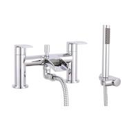 VeeBath Stream Round Waterfall Bath Shower Mixer Tap - Chrome Finish Double Lever, Deck Mounted Bathroom Tap, Includes Round Showerhead & Kit, Modern Bath Mixer Tap with G3/4" BSP Inlet