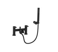 VeeBath Stream Round Waterfall Bath Shower Mixer Tap - Matt Black Finish Double Lever, Deck Mounted Bathroom Tap, Includes Round Showerhead & Kit, Modern Bath Mixer Tap with G3/4" BSP Inlet