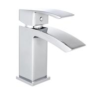 VeeBath Tidal Mono Basin Mixer Tap with Waste - Chrome Finish, Squared Edge Single Lever, Modern Deck Mounted Bathroom Tap, Contemporary Bathroom Mixer Taps for Basins