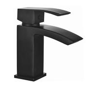VeeBath Tidal Mono Basin Mixer Tap with Waste - Matt Black Finish, Squared Edge Single Lever, Modern Deck Mounted Bathroom Tap, Contemporary Bathroom Mixer Taps for Basins