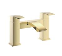 VeeBath Tidal Square Bath Filler Mixer Tap - Brushed Brass Finish, Dual Lever, Modern Deck Mounted Bathroom Tap, Contemporary Design for Bathroom Sinks & Bathtubs