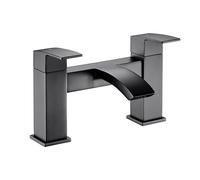 VeeBath Tidal Square Bath Filler Mixer Tap - Matt Black Finish, Dual Lever, Modern Deck Mounted Bathroom Tap, Contemporary Design for Bathroom Sinks & Bathtubs
