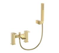 VeeBath Tidal Square Bath Shower Mixer Tap with Kit - Brushed Brass Finish, Dual Lever, Modern Bath Tap with Square Showerhead, Deck Mounted, Contemporary Design for Bathroom Taps