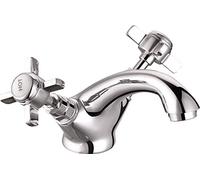 VeeBath Regency Traditional Mono Basin Mixer Waterfall Tap Bathroom Sink Washroom Basin Single Lever Brass Mixer Tap with Pop Up Waste- Chrome
