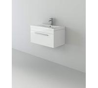 VeeBath Venus 700 Wall Hung Vanity Unit, Mid Edge Wash Basin Bathroom Sink, Soft Close Door, Cloakroom Wall Mounted Storage Cabinet- White (Flat Pack)