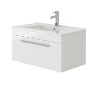VeeBath Venus 700 Wall Hung Vanity Unit, Slim Wash Basin Bathroom Sink, Soft Close Door, Cloakroom Wall Mounted Storage Cabinet- White (Flat Pack)