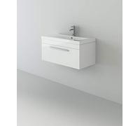 VeeBath Venus 800 Wall Hung Vanity Unit, Mid Edge Wash Basin Bathroom Sink, Soft Close Door, Cloakroom Wall Mounted Storage Cabinet- White (Flat Pack)