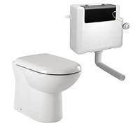 VeeBath VTY001A Pro Bathroom D Shaped White Modern Back to Wall BTW WC Toilet Pan with Soft Close Seat & Concealed Cistern-550mm Projection