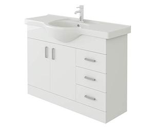 VeeBath VUW1050 Linx Bathroom Vanity Basin Sink Cabinet Unit High Gloss White Soft Close Door Hinges Storage Furniture - 1050mm
