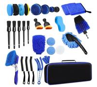 Veebmys 31 Pieces Car Detailing Kit, Complete Car Cleaning Kit for Interior and Exterior, Wash Set, with Brushes, Polishing Pads, Duster & Sponges for Dashboard, Wheels, Engine & Air Vents