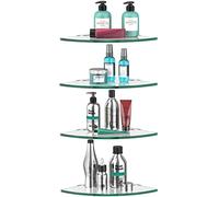 VeeCano 4 Pack Glass Corner Shower Shelf Bathroom Corner Shelves Wall Mounted Tempered Glass Shower Caddy Corner Shelf for Inside Tile Shower Organizer Shampoo Bottle Holder 9.4" R