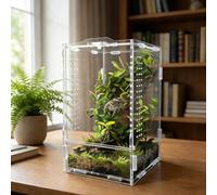 Veectgoo Acrylic Jumping Spider Enclosure: Tarantula Enclosure with Door Lock for Gecko Praying Mantis Snail - Front Opening Arboreal Reptile Terrarium Dual-Side Ventilation Bug Habitat for Desk Decor