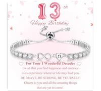 VEEDOFA 13th Birthday Gifts for Girls,Sterling Silver Infinity Heart Bracelet Hypoallergenic Adjustable Silver Tennis Bracelet for Women Birthday Gifts with Card for Women