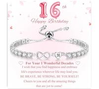 VEEDOFA 16th Birthday Gifts for Girls,Sterling Silver Infinity Heart Bracelet Hypoallergenic Adjustable Silver Tennis Bracelet for Women Birthday Gifts with Card for Women