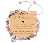 VEEDOFA 18th Birthday Gifts for Girls, Girls' Adjustable Pink Zebra Stone Bracelet, Natural Beads, Hypoallergenic Weaving Buckle, Lightweight Jewelry for School Days & Birthday Gifts