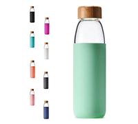 veegoal 18 Oz Borosilicate Glass Water Bottles with Bamboo Lid, BPA-FREE, Non-Slip Silicone Sleeve, and Stainless Steel Leak Proof Lid - Reusable Glass Bottle for Men and Women
