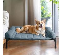 Veehoo Elevated Dog Bed with Removable Bolster - Fluffy Raised Pet Cot with Cushion, No-Slip Feet for Indoor Outdoor Use - Haze Blue 81 x 64 x 18 cm