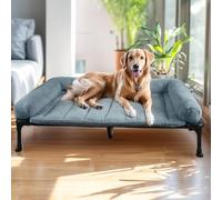 Veehoo Elevated Dog Bed with Removable Bolster - Portable Raised Pet Cot with Fluffy Cushion and No-Slip Feet for Indoor Outdoor Use - Haze Blue 125 x 83 x 23 cm