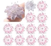 VEEKAY Pack of 12 Wedding Wrist Flowers, Bridesmaids Bridal Flower for Wrist, Flower Bracelet Hand, Yarn Ribbon Flower Bracelet, Wrist Flower for the Bride Pearl, Wedding Party Prom Event Ceremony