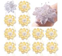 VEEKAY Pack of 12 Wedding Wrist Flowers, Bridesmaids Bridal Flower for Wrist, Flower Bracelet Hand, Yarn Ribbon Flower Bracelet, Wrist Flower for the Bride Pearl, Wedding Party Prom Event Ceremony