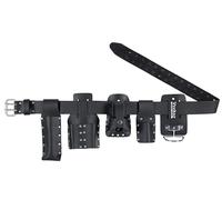 VEEKAY Scaffolding Belt - 5 Piece Black Leather Tool Belt, 2" Wide, Fits Waist Sizes from 32” to 46”, Includes 1 Hammer Holder, 1 Tape Measure Holder, and 3 Tool Holders for Full Tool Set