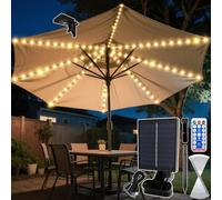 VEEKAY Solar Parasol Lighting, 104 LEDs, Solar LED Parasol Lights with Remote Control, 8 Mode Umbrella Fairy Lights, IP67 Waterproof Garden Lights for Umbrella Decoration, Camping Tents, Party