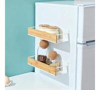 Veektac Magnetic Spice Rack for Fridge and Oven, 2 Pack Magnetic Fridge Shelves with Moveable Hooks for Kitchen Organization and Storage