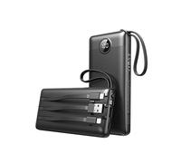 VEEKTOMX Power Bank Built-in Cables, 10000mAh USB C Portable Charger, Travel External Battery Pack with 5 Outputs and LED Display for iPhone, iPad, Samsung and Other Smart Devices, Black