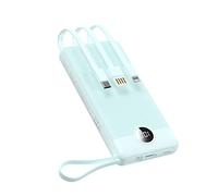 VEEKTOMX Power Bank Built-in Cables, 10000mAh USB C Portable Charger, Travel External Battery Pack with 5 Outputs and LED Display for iPhone, iPad, Samsung and Other Smart Devices, Blue