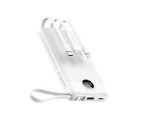 VEEKTOMX Power Bank Built-in Cables, 10000mAh USB C Portable Charger, Travel External Battery Pack with 5 Outputs and LED Display for iPhone, iPad, Samsung and Other Smart Devices, White