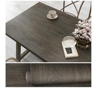 VEELIKE Ash Brown Wood Wallpaper Vintage Dark Brown Wood Effect Sticky Back Plastic Self Adhesive Contact Paper Vinyl Wrap for Furniture Bedroom Vinyl Cabinet Cover Table Waterproof 40cm×300cm