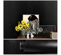 VEELIKE Black Crocodile Wallpaper Textured Faux Alligator Leather Effect Contact Paper Peel and Stick Worktop Vinyl Covering Vinyl Wrap for Furniture Kitchen Cupboards Sticker Bedroom 40cm×300cm