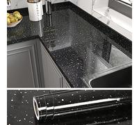 VEELIKE Black Granite Wallpaper 40cm x 300cm Black Vinyl Wrap for Kitchen Worktop Vinyl Covering Bathroom Countertops Waterproof Oilproof Self Adhesive Wallpaper for Living Room Sticky Back Plastic