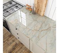 VEELIKE Blue Gold Marble Wallpaper Marble Vinyl Wrap for Kitchen Worktop Vinyl Covering Waterproof 40cm×300cm Peel and Stick Wallpaper for Living Room Bedroom Bathroom Sticky Back Plastic Removable