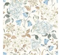 VEELIKE Blue Hydrangea Flower Wallpaper Self Adhesive Beige Floral Wallpaper for Bedroom Bathroom 44.5 cm x 300 cm Botanical Art Deco Wall Paper Roll Living Room Patterned Leaf Contact Paper for Walls