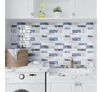 VEELIKE Blue White Brick Wall Tiles Green Blue Mosaic 3d Tile Sticker for Kitchen Backsplash Self Adhesive Glossy Stickers Bathroom Waterproof Laundry Room Sticky Back Removable 30.5cm×30.5cm 6 Pieces