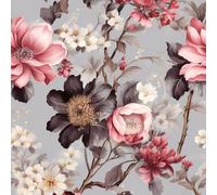 VEELIKE Dainty Grey Pink Floral Wallpaper Vintage Flower Wall Mural Self Adhesive Wallpaper for Bedroom Bathroom 44.5 cm x 300 cm Patterned Wall Paper Lining Paper for Walls Living Room Furniture