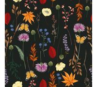 VEELIKE Dark Fall Butterfly Floral Wallpaper Boho Black Leaf Wallpaper Vintage Botanical Wall Art Wallpaper Peel and Stick Patterned Sticky Back Plastic Bedroom Bathroom Cabinet Removable 44.5cmx300cm