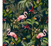 VEELIKE Dark Jungle Animal Wallpaper for Nursery Kids Room Black Tropical Wallpaper Removable Exotic Birds Patterned Peel and Stick Contact Paper for Powder Room Walls Décor 44.5cm x 300cm