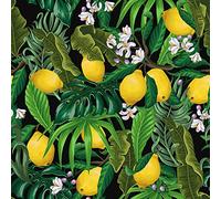 VEELIKE Dark Tropical Lemon Wallpaper Self Adhesive Black Palm Leaf Contact Paper Botanical Wall Art Deco Wallpaper Lemon Removable Floral Wall Mural Bathroom Bedroom Cabinets 44.5cm×300cm