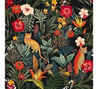 VEELIKE Dark Tropical Wallpaper Black Jungle Wallpaper Peel and Stick Leopard Forest Wallpaper for Bedroom Bathroom Removable 44.5cmx300cm Botanical Wall Art Deco Wallpaper Patterned Floral Wall Mural