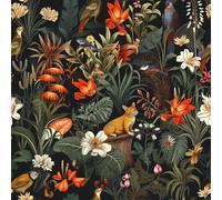 VEELIKE Exotic Jungle Bird Wallpaper Dark Tropical Wallpaper Stick and Peel Black Forest Wallpaper for Bedroom Bathroom 44.5cmx300cm Boho Black Floral Wallpaper Patterned Leaf Contact Paper for Wall