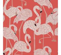 VEELIKE Flamingo Coral Pink Pattern Wallpaper 44.5 cm x 300 cm Watermelon Pink Flower Wallpaper Self-Adhesive Wallpaper Vintage Photo Wallpaper Bedroom Children's Room Bathroom Tenant Friendly