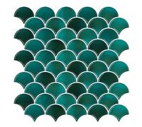 VEELIKE Green Fish Scale Wall Tiles 3D Dark Green Sector Tile Sticker for Bathroom Stick on Kitchen Stickers for Wall Peel and Stick Backsplash Waterproof Sticky Back 30.5cm×30.5cm 6 Pieces
