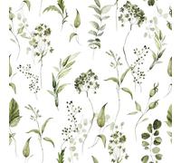 VEELIKE Green Leaf Wallpaper Boho Watercolor Wildflowers Peel and Stick Wallpaper for Bathroom Bedroom 44.5cmx300cm Vintage Green Floral Leaf Patterned Sticky Back Plastic Removable Botanical Wall Art